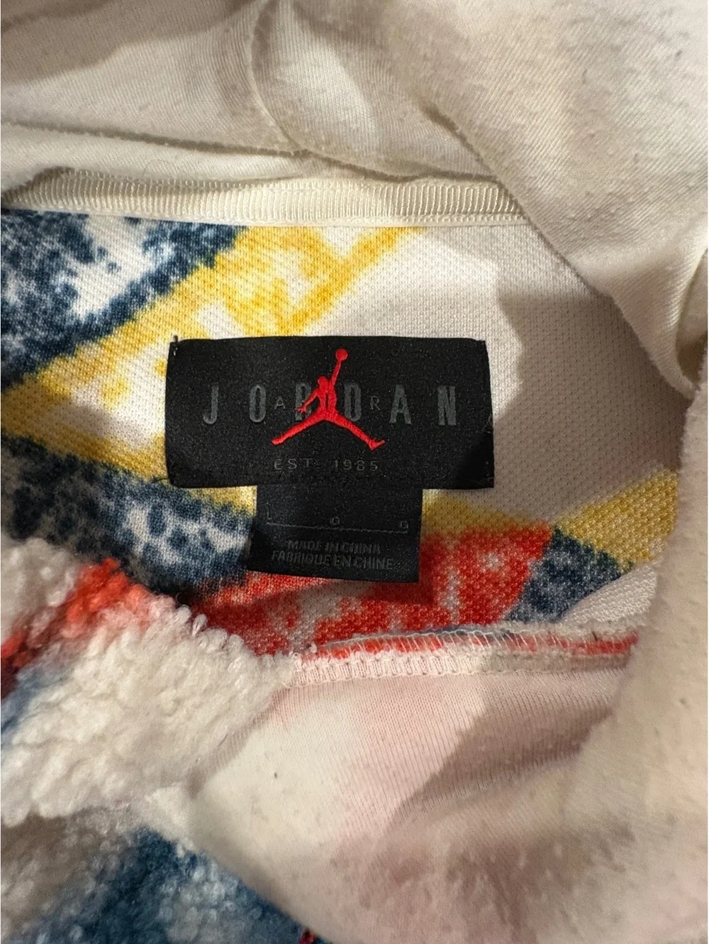 Jordan Fleece Pullover Hoodie with Colorful Geometric Pattern
